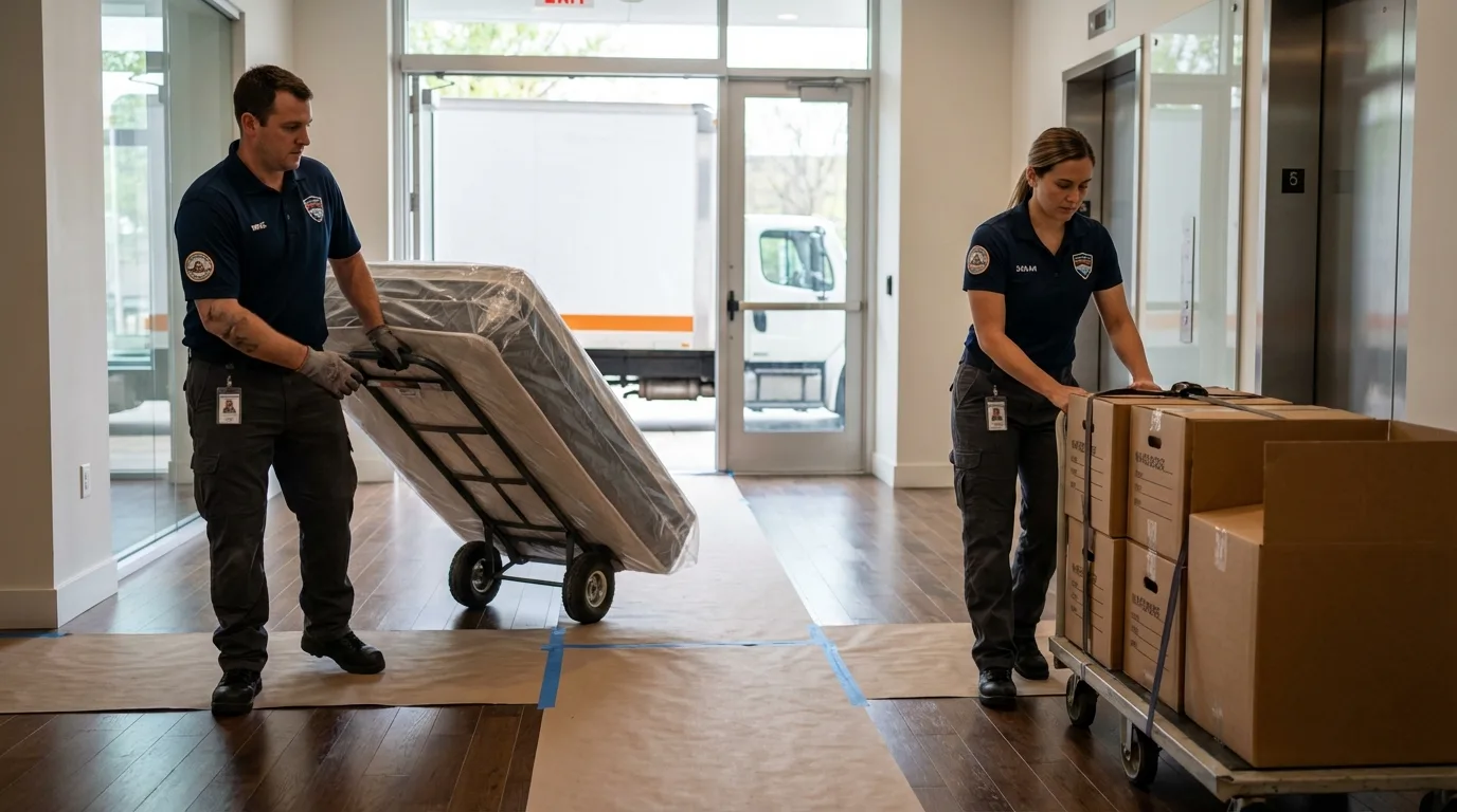 Professional apartment movers loading elevator in Barnegat, NJ